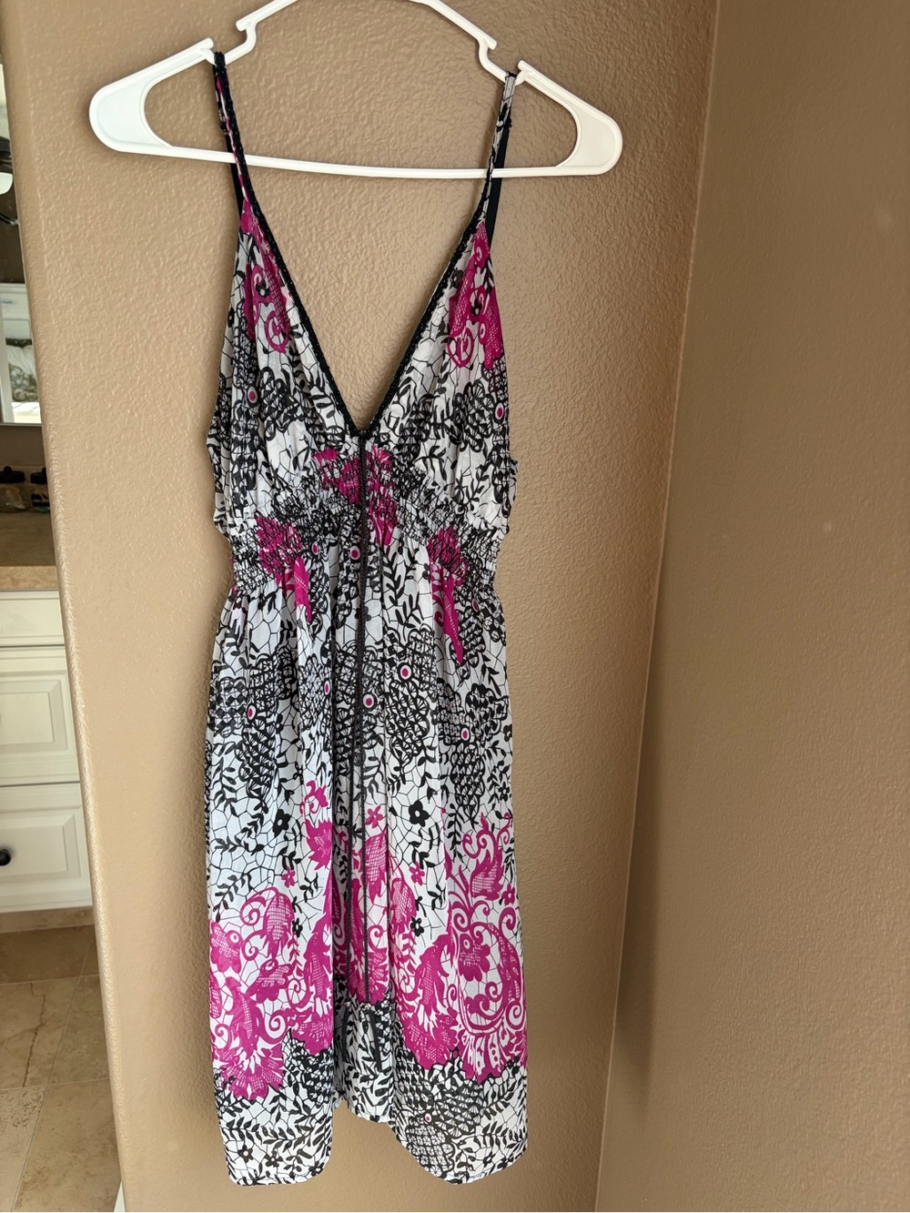 Harper White, Black & Pink Floral Print Midi Dress